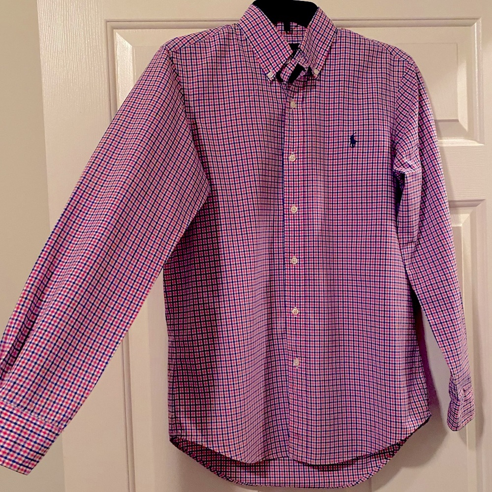 Polo Ralph Lauren blue and pink plaid button down long sleeve size small